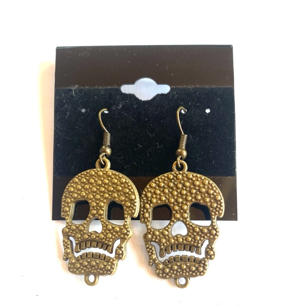 Bronze Skull Dangle Earrings